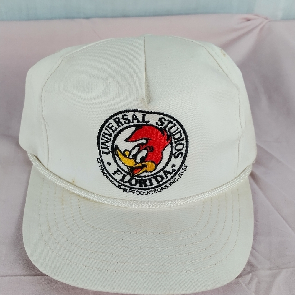 VTG 90s Universal Studios Woody Woodpecker Florida White Strapback Hat USA Made - Picture 15 of 15